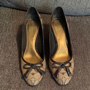 Coach Women's Brown Monogram Heels with Bow